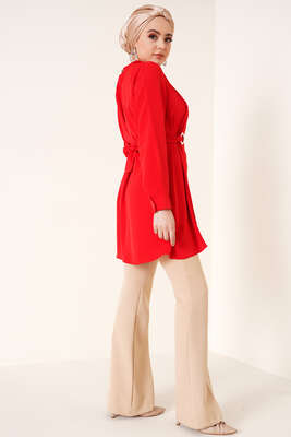 Katlı Kuşgözlü Tunik Kırmızı - Tunik