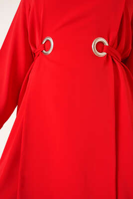 Katlı Kuşgözlü Tunik Kırmızı - Tunik