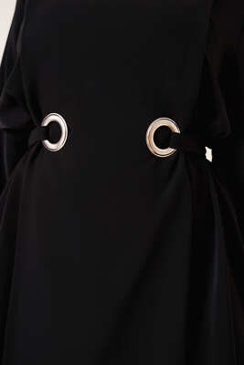 Katlı Kuşgözlü Tunik Siyah - Tunik