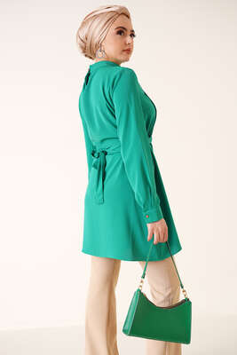 Katlı Kuşgözlü Tunik Yeşil - Tunik