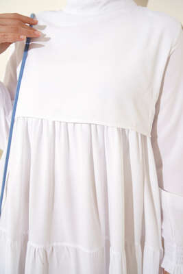 Katlı Model Beyaz Elbise - Thumbnail