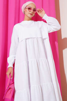 Katlı Model Elbise Beyaz - 500-700 TL Ürünler