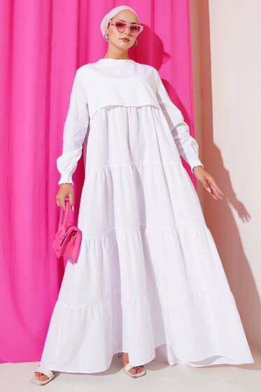 Katlı Model Elbise Beyaz - Elbise
