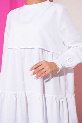 Katlı Model Elbise Beyaz - Elbise