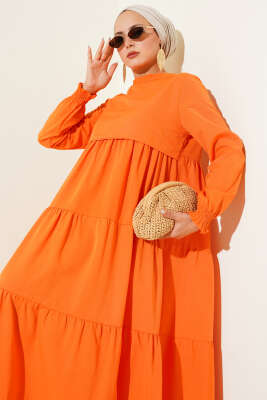 Katlı Model Elbise Oranj - Elbise