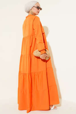 Katlı Model Elbise Oranj - Elbise