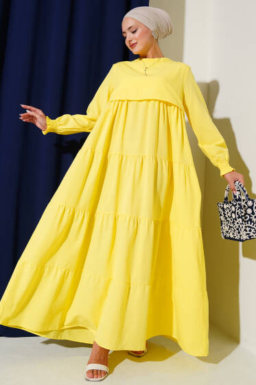 Katlı Model Elbise Sarı - Elbise