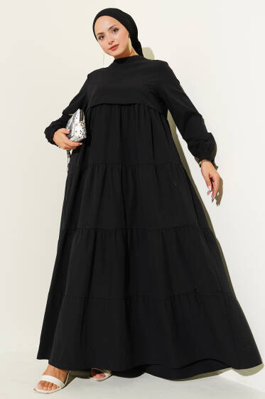 Katlı Model Elbise Siyah - Elbise