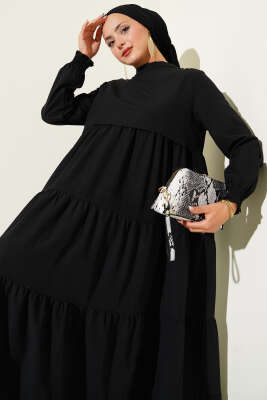 Katlı Model Elbise Siyah - Elbise