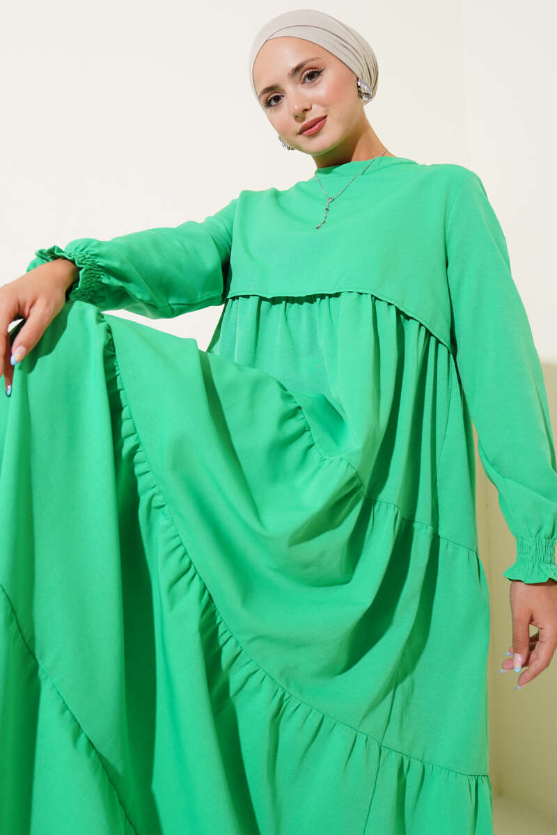 Katlı Model Elbise Yeşil