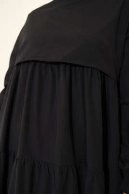 Katlı Model Siyah Elbise - Thumbnail