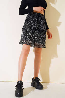 Katlı Piliseli Mini Etek Siyah - Kadın Giyim Modelleri