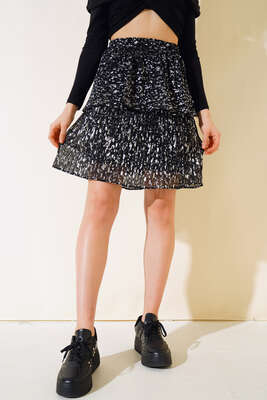 Katlı Piliseli Mini Etek Siyah - Kadın Giyim Modelleri