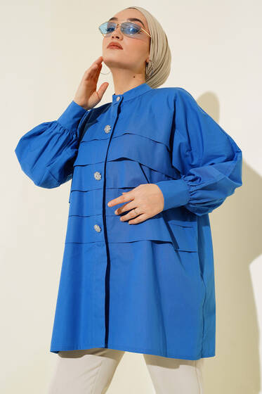 Katlı Tunik Saks - Tunik