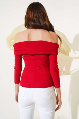 Kayık Yaka Basic Sandy Bluz Kırmızı - Kadın Giyim Modelleri