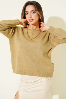 Kayık Yaka Basic Triko Kazak Nefti - Kadın Giyim Modelleri