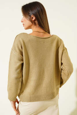 Kayık Yaka Basic Triko Kazak Nefti - Kadın Giyim Modelleri