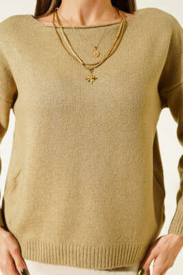 Kayık Yaka Basic Triko Kazak Nefti - Kadın Giyim Modelleri