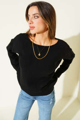 Kayık Yaka Basic Triko Kazak Siyah - KECHI WOMAN