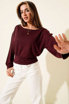 Kayık Yaka Loyşa Bluz Bordo - HELLIE