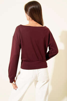 Kayık Yaka Loyşa Bluz Bordo - Kadın Giyim Modelleri