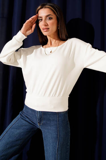 Kayık Yaka Loyşa Bluz Ekru - Günün Seçilenleri
