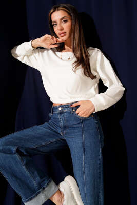 Kayık Yaka Loyşa Bluz Ekru - Kadın Giyim Modelleri