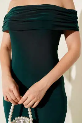 Kayık Yaka Midi Elbise Zümrüt - Kadın Giyim Modelleri