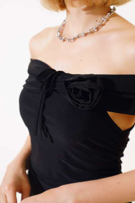 Kayık Yaka Mini Elbise Siyah - Kadın Giyim Modelleri