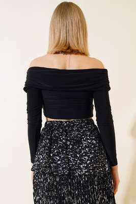 Kayık Yaka Önü Büzgülü Bluz Siyah - Kadın Giyim Modelleri