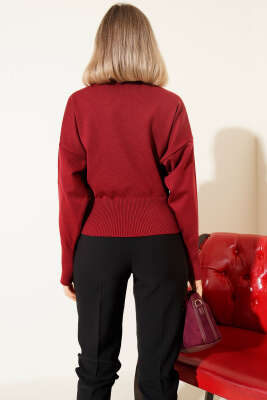 Kayık Yaka Salaş Triko Bluz Bordo - Kadın Giyim Modelleri