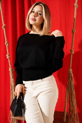 Kayık Yaka Salaş Triko Bluz Siyah - Kadın Giyim Modelleri