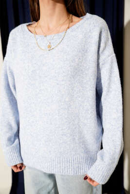 Kayık Yaka Yumoş Triko Kazak Bebe Mavi - Kadın Giyim Modelleri