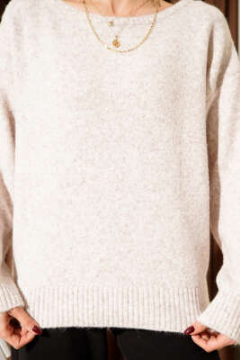 Kayık Yaka Yumoş Triko Kazak Bej - Kadın Giyim Modelleri