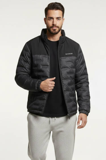 Kaz Tüylü Fermuarlı Erkek Mont Siyah - Erkek Mont