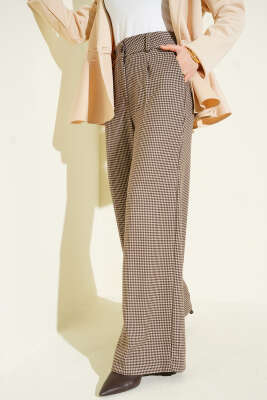 Kazayağı Desen Geniş Paça Pantolon Bej - Pantolon