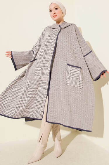 Kazayağı Desen Kapüşonlu Panço Lila - Panço