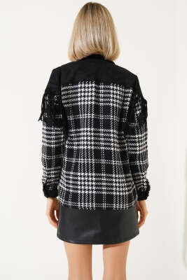 Kazayağı Desen Püsküllü Gömlek Siyah - Kadın Giyim Modelleri