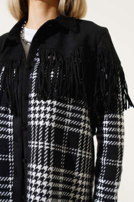 Kazayağı Desen Püsküllü Gömlek Siyah - Kadın Giyim Modelleri