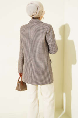  Kazayağı Desen Tek Düğmeli Blazer Ceket Bej - Ceket