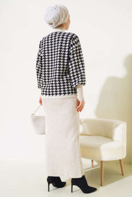 Kazayağı Desen Triko Jile İkili Takım Bej - Triko İkili Takım