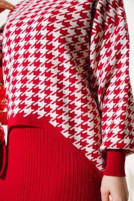 Kazayağı Desen Triko Jile İkili Takım Kırmızı - Triko İkili Takım