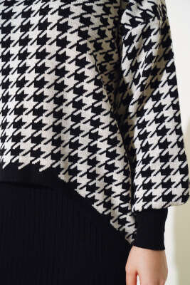 Kazayağı Desen Triko Jile İkili Takım Siyah - Triko İkili Takım