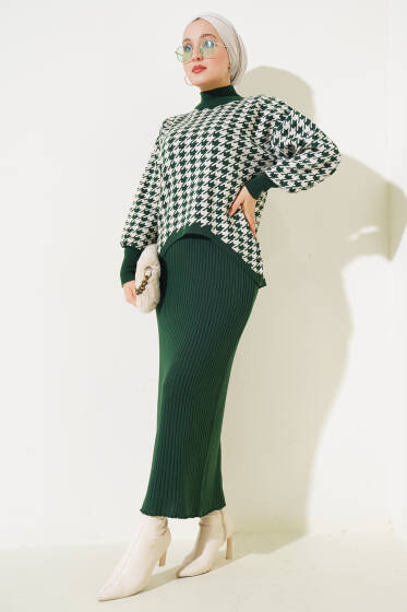 Kazayağı Desen Triko Jile İkili Takım Zümrüt - İkili Takım