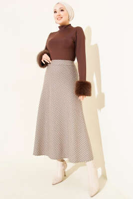 Kazayağı Desenli Etek Kahve - Etek