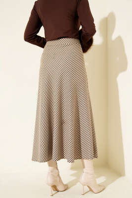 Kazayağı Desenli Etek Kahve - Etek