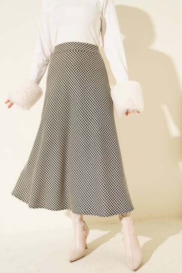Kazayağı Desenli Etek Siyah - Etek