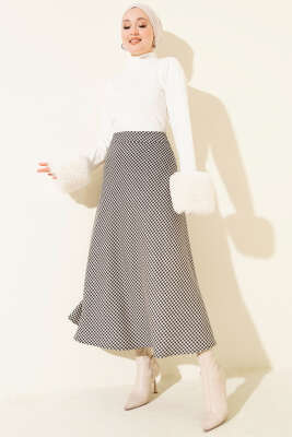 Kazayağı Desenli Etek Siyah - Etek