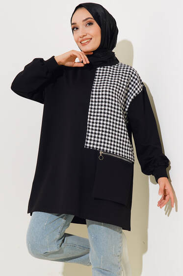 Kazayağı Garnili Tunik Siyah - Tunik