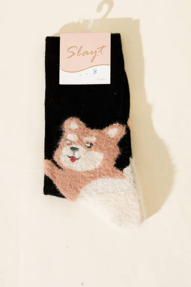 Kedi Figürlü Sakallı Soket Çorap Siyah - Soket Çorap